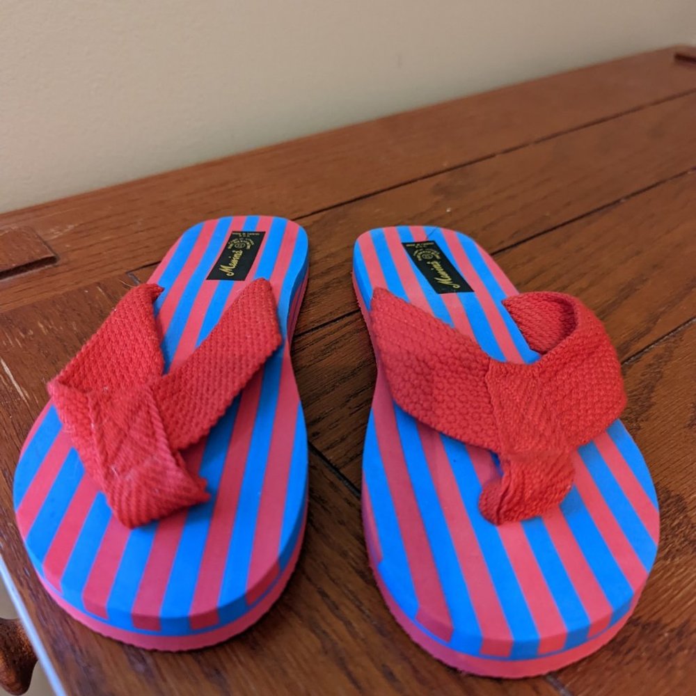 Messina Red & Blue Striped Sandals Thong Flip Flops Unisex Kids sz XS NWOT - Picture 8 of 8